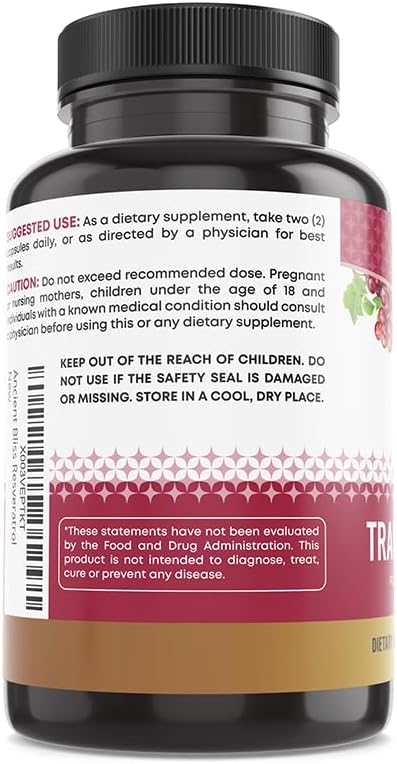 Ancient Bliss Resveratrol Powerful Antioxidant Supplement with Green Tea, Grape Seed Extract for Healthy Aging for Men & Women