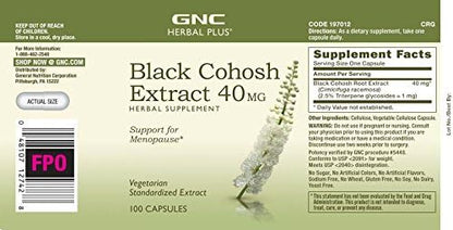 GNC Herbal Plus Black Cohosh Extract 40mg Supplement, Vegetarian, Support for Menopause, 100 Servings
