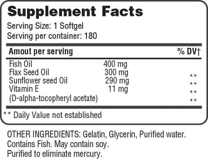 365 Health Omega 3-6-9 180 Softgels | from Fish, Flaxseed, Borage Oils | Non-GMO & Gluten Free