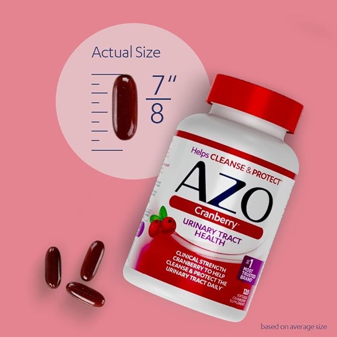 AZO Cranberry Urinary Tract Health Supplement, 1 Serving : 1 Glass of Cranberry Juice, Sugar Free Cranberry Pills, Non-GMO, 3 Month Supply, 100 Softgels (Pack of 2)