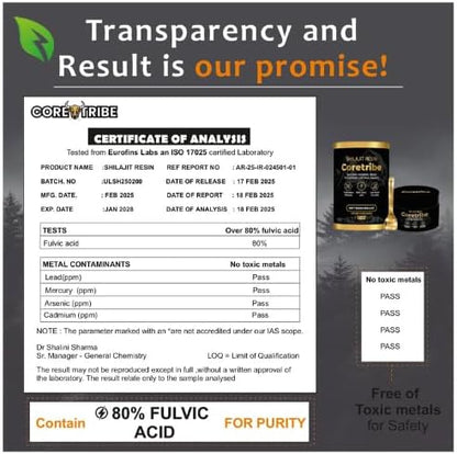 CORETRIBE® Royal's People Choice Pure Himalayan Organic Shilajit Resin, Complex for Energy, Strength & Immunity, for Men & Women with True Gold Content, 30 Grams