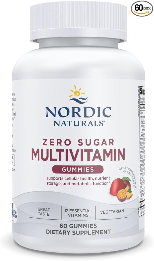 Nordic Naturals Zero Sugar Multi Gummies - Vegetarian Multivitamin Supplement - Passionfruit Mango - 60 Pectin-Based Gummies - 12 Essential Vitamins for Adults - Non-GMO - 30 Servings