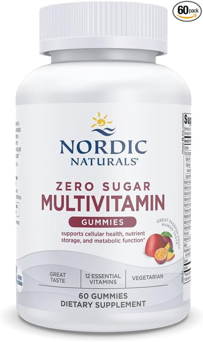 Nordic Naturals Zero Sugar Multi Gummies - Vegetarian Multivitamin Supplement - Passionfruit Mango - 60 Pectin-Based Gummies - 12 Essential Vitamins for Adults - Non-GMO - 30 Servings