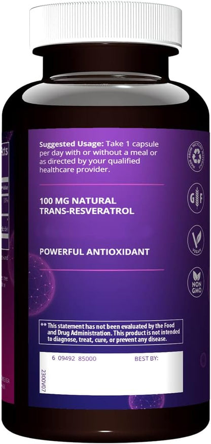 MRM Nutrition Resveratrol | 100mg Natural Trans-resveratrol | Antioxidant | Gluten-Free + Vegan | 60 Servings