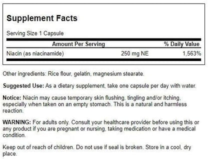 Swanson Niacinamide Carbohydrate Metabolism Joint Health Support 250 Milligrams 250 Capsules