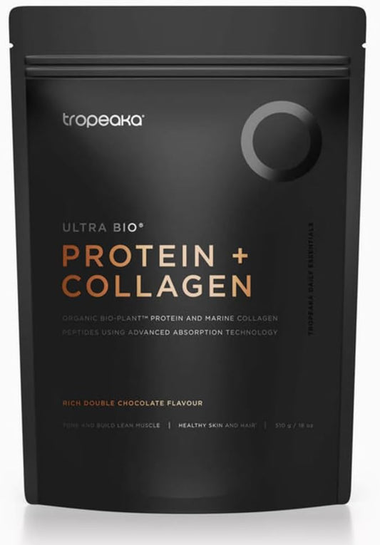 Tropeaka Collagen Protein Powder for Smoothies & Shakes - Double Chocolate - Clean Protein & Marine Collagen Peptides for Skin, Hair & Nails, Dairy Free, Gluten Free, Non-GMO, 18oz (17 Servings)