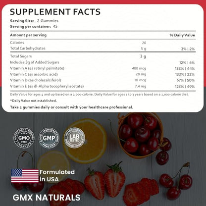 Kids Multivitamin Gummies (90 Count) | Kids Vitamins Gummies | Immune & Growth Support | Sugar & Gluten Free | Cherry, Strewberry & Orange Flavour Gummies | 1 Month Supply