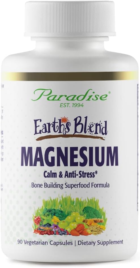Paradise Herbs Earth's Blend Magnesium Supplement, Support Stress Relief, Sleep, Heart Health, Nerves, Muscles, Vegan, Non-GMO, Gluten Free, 90 Vegetarian Capsules