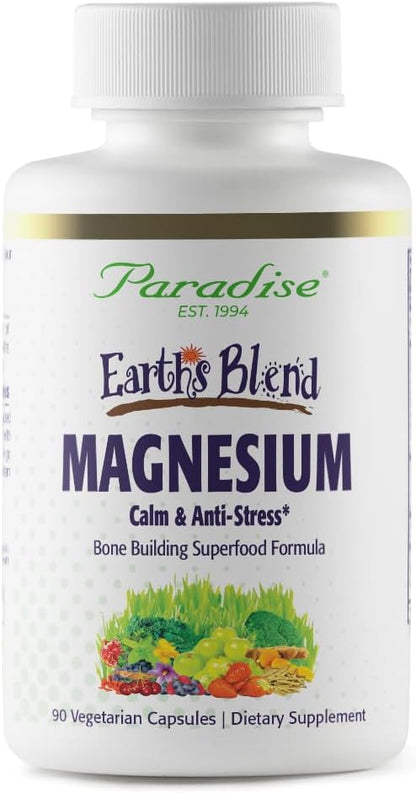 Paradise Herbs Earth's Blend Magnesium Supplement, Support Stress Relief, Sleep, Heart Health, Nerves, Muscles, Vegan, Non-GMO, Gluten Free, 90 Vegetarian Capsules