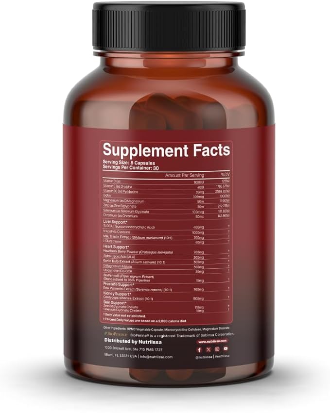 Nutriissa Cycle Support - Premium Kidney & Liver Detox - Organ Defense for Bodybuilders & Weightlifters - EPEB Certified for Purity & Potency - 400mg TUDCA & 1000mg NAC - Vegan, 240 Capsules