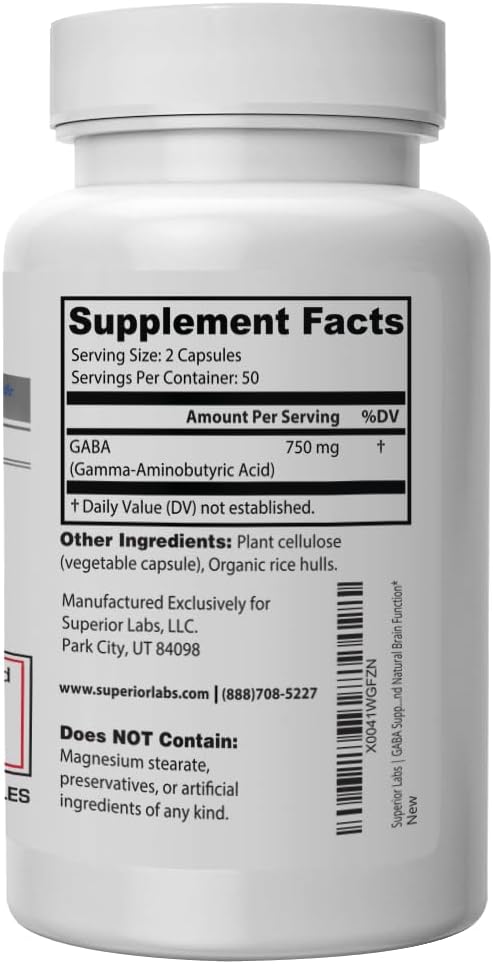 Superior Labs | GABA Supplement 750mg | Maximum Strength Mood Enhancement | Natural Relief of Simple Nervous Tension, Promotes Mood Balance, Sleep Quality, and Natural Brain Function*