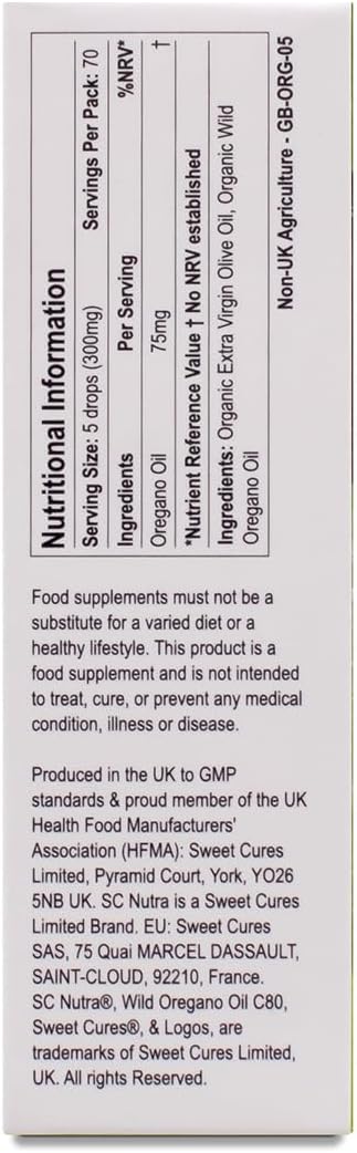 Organic Oregano Oil - Immune & Inflammatory Support - Wild Oregano Oil C80 10ml (70 Servings) 0.34 fl. oz. / 10ml