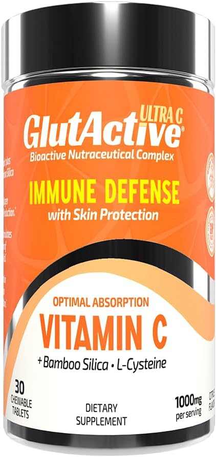 Ultra Vitamin C 1,000mg | Immune Support & Collagen Builder | High Absorption Ascorbic Acid with Cysteine & Bamboo Silica | Powerful Antioxidant | 30 Chewable Tablets (Pack of 1) (30)