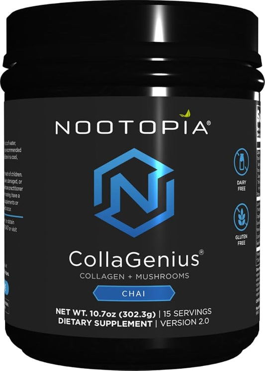 Collagenius v2.0 Brain Supplement – Lion’s Mane Chaga Cordyceps Reishi, Collagen Peptides & Superfoods – Supports Focus Memory Energy Immune Health Anti-Aging – Nootropic Powder 15 Servings