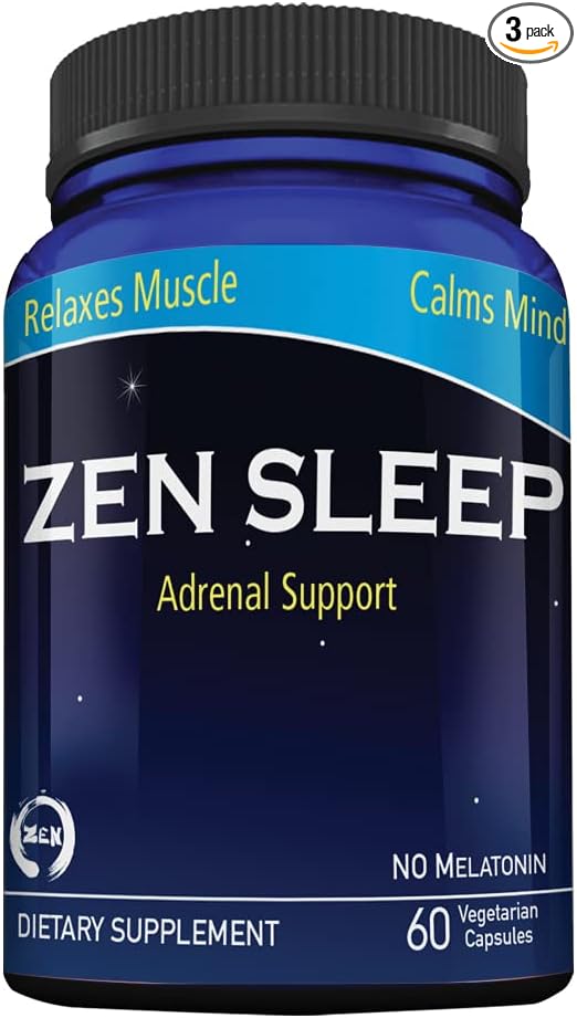 Zen Sleep | Non-Addictive Sleep Aid w/Adrenal Support. Contains Magnesium and Organic Herbs; Chamomile, Lemon Balm, Passion Flower, No melatonin
