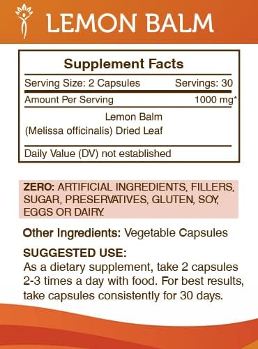 Secrets of the Tribe Lemon Balm 60 Capsules, 1000 mg, Lemon Balm (Melissa officinalis) Dried Leaf (60 Capsules)
