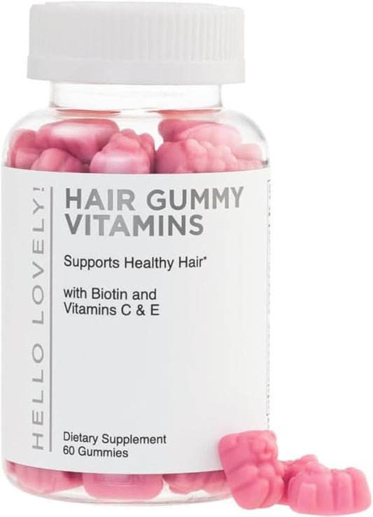 Hair Vitamins Gummies with Biotin 5000 mcg - Vitamin E, C & Zinc Support Hair Growth for Women & Men, Premium Vegetarian & Non-GMO, Stronger, Beautiful Hair, Skin & Nails Supplement - 60 Gummy Bears