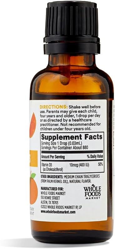 365 by Whole Foods Market, Vitamin D-3 Liquid 400Iu Tangerine Flavor, 1 Ounce