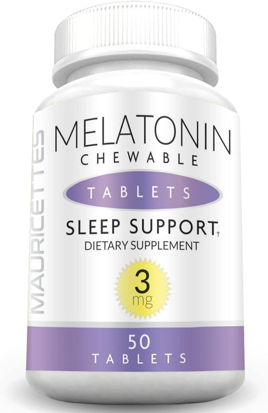 Natural Melatonin 3mg Chewable Tablets - Fast Acting 3 mg Sleeping Pills for Kids, Teens, and Adults, Unflavored, Non Addictive, Dissolvable Sleep Support Aid, 50 Chewables