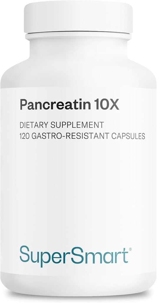 Supersmart - Pancreatin 10X (Extra Strength) - Pancreatin Digestive Enzymes Supplement - Protease, Lipase, Amylase with Trypsin | Non-GMO & Gluten Free - 120 DR Capsules
