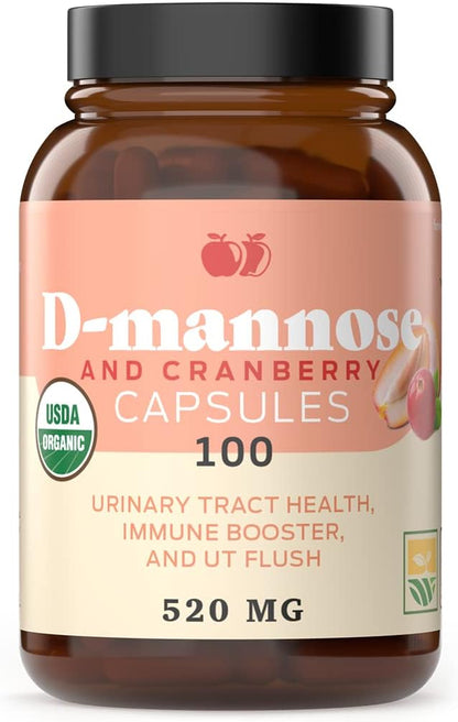 Complete Natural Products D-Mannose & Cranberry Capsules - 100 Capsules, 1040mg per Serving for Urinary Tract Health and UT Flush
