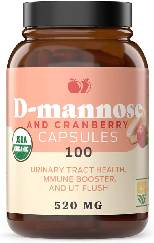 Complete Natural Products D-Mannose & Cranberry Capsules - 100 Capsules, 1040mg per Serving for Urinary Tract Health and UT Flush