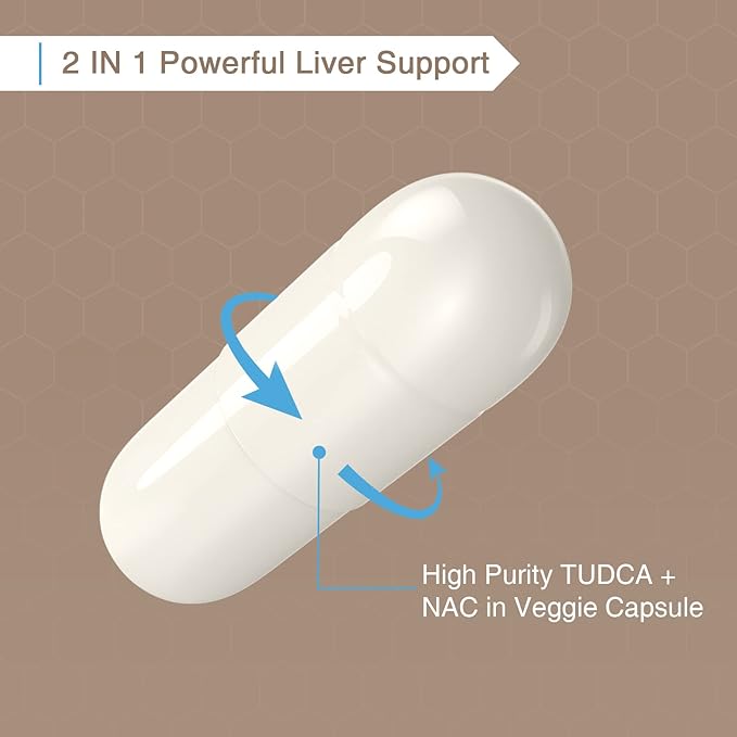 TUDCA with NAC Supplement 1200mg - 120 Capsules,Powerful TUDCA Bile Salt Plus N-Acetyl-Cysteine,Antioxidant Supplements for Liver,Digestion