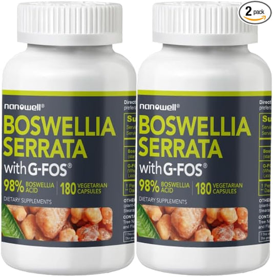 Boswellia Serrata with G-FOS - 98% Boswellic Acid - Supports Joint & Mobility Health - 180 Vegan Capsules x 2 Bottles (360 Count)