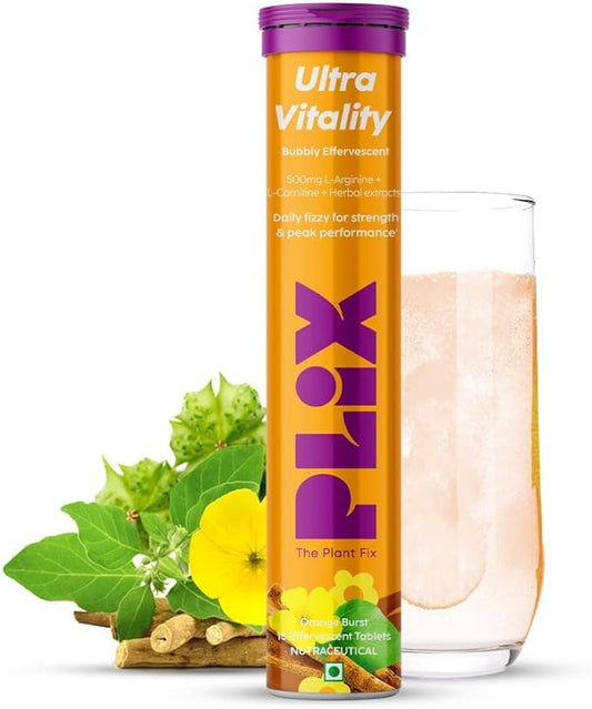 Sheltr Ultra Vitality Effervescent for Stamina, Performance & Strength | with L-Arginine, Ashwagandha, Safed Musli and Zinc | for Men | 15 Tablets, Pack of 1 (Orange Burst)