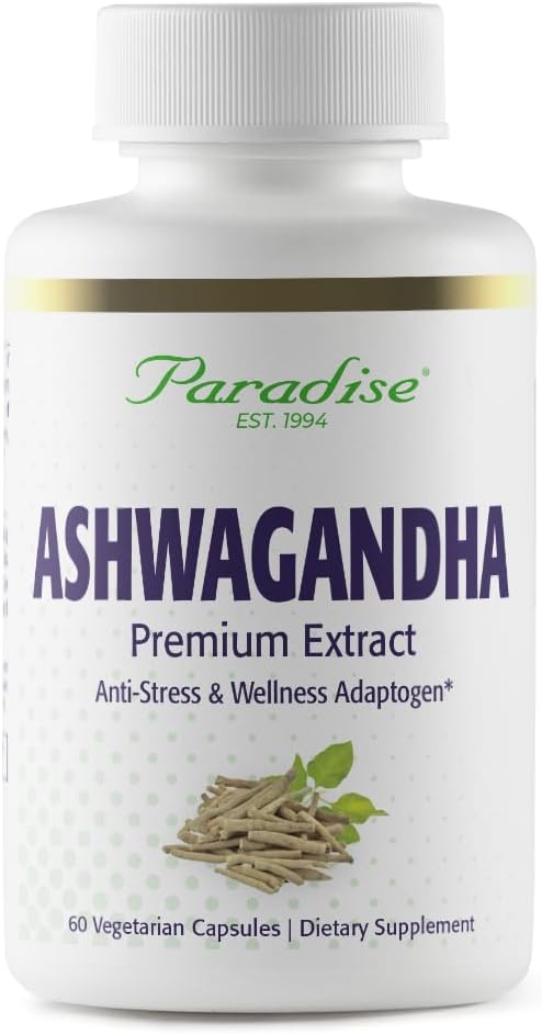 Paradise Herbs Organic Ashwagandha, Ayurvedic Adaptogen, Vegan, Non GMO, Gluten Free, 60 Vegetarian Capsules