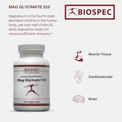 Mag Glycinate 510 – Magnesium Glycinate – Nutritional Supplement for Stress, Heart Health, Nerves, Muscles, Energy, and Metabolism* - (100 Capsules)