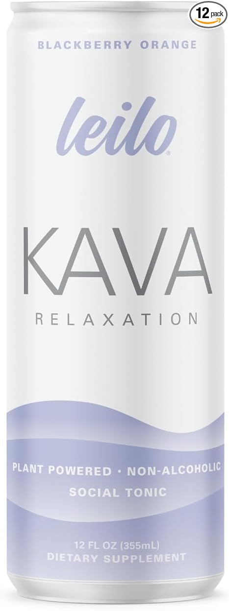 LEILO | Kava Powered Sparkling Relaxation Drink | BlackBerry Orange 12-Pack – Non-ALC Calming Beverage | 12 fl oz Cans (Pack of 12)