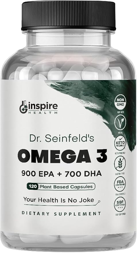 The Very Best Vegan Omega 3 Supplement - 120 Capsules - Algae Omega 3 Vegetarian Supplement - Plant Based Fish Oil Alternative - EPA DHA Supplement - Made in The USA - Heart Stress Relief Dr. Seinfeld