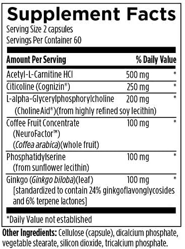 Designs for Health Brain Vitale with Cognizin Citicoline - 'Nootropic' Supplement to Help Support Cognition, Mood + Memory with GPC Choline, Ginkgo + Acetyl L Carnitine HCL (120 Capsules)