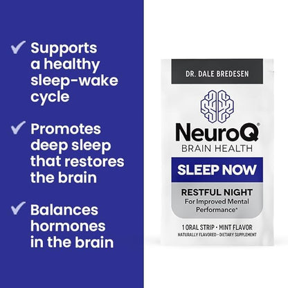LifeSeasons NeuroQ Sleep Now - Natural Sleep Support Supplement - Maintain Healthy Sleep Cycles & Brain Function - Melatonin & L-Theanine - Non-Habit Forming - 30 Mint Oral Strips