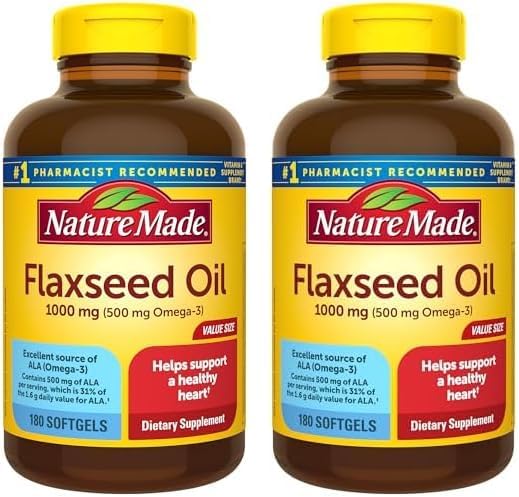 Nature Made Flaxseed Oil 1000 mg, Dietary Supplement for Heart Health Support, 180 Softgels (Pack of 2)
