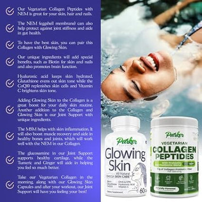 Organic Elderberry Capsules & Glowing Skin Supplement Bundle, 120 Caps Elderberry with Vitamin C & Zinc and Glutathione & Hyaluronic Acid Supplements