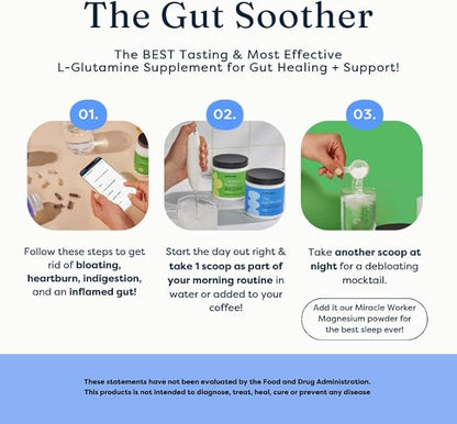 The Gut Soother L-Glutamine Powder Supplement: Restore Gut Lining, Soothe Digestive Discomfort While Promoting Overall Gut Health, 30 Servings (Chocolate)