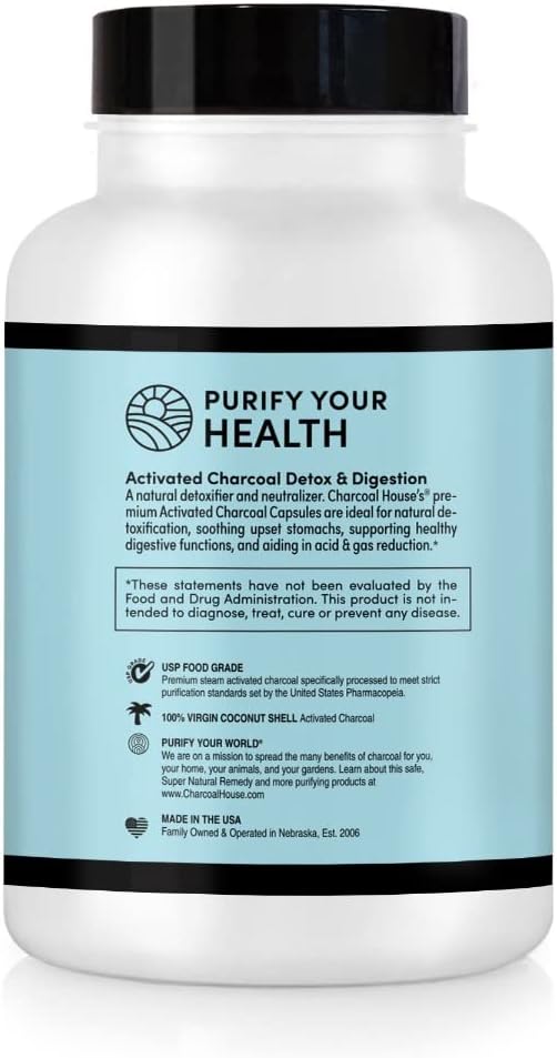Activated Charcoal Capsules for Adults | Natural, Vegan, Non-GMO & Gluten Free | USP Charcoal Pills for Stomach Cleanse, Healthy Digestion, Gas & Nausea | USP Medical Grade | 125 ct.