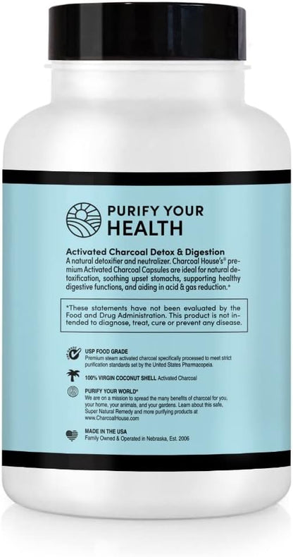 Activated Charcoal Capsules for Adults | Natural, Vegan, Non-GMO & Gluten Free | USP Charcoal Pills for Stomach Cleanse, Healthy Digestion, Gas & Nausea | USP Medical Grade | 125 ct.