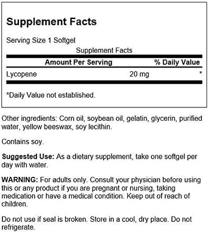Swanson Lycopene - Natural Supplement Promoting Prostate Health, Heart Health, & Supports Blood Pressure Within The Normal Range - Mens Health Supplement - (60 Softgels) (4 Pack)