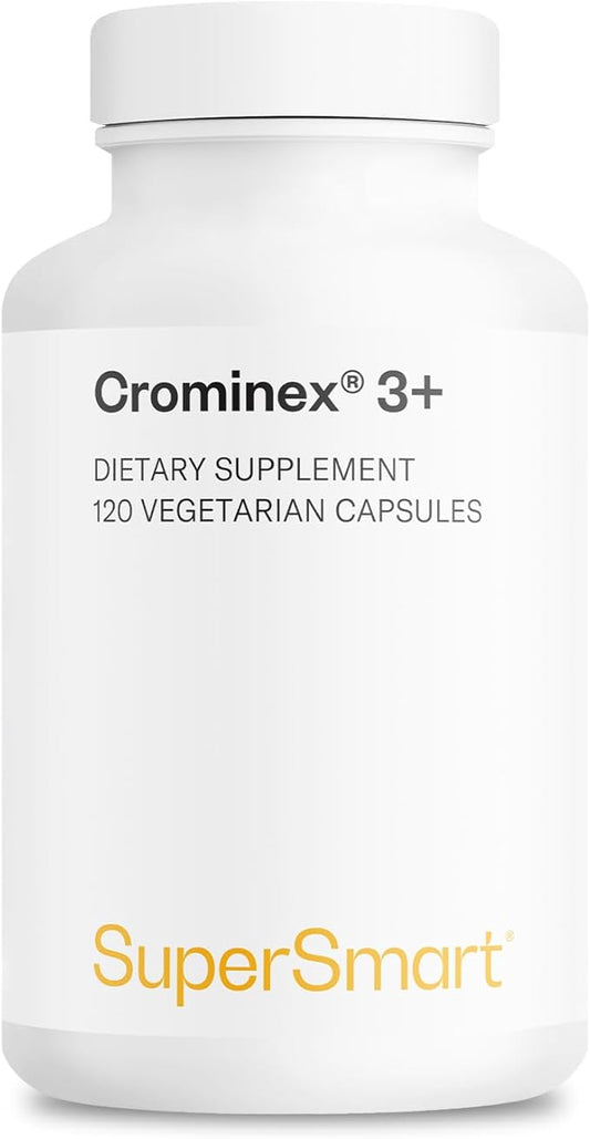 Supersmart - Crominex 3+ 20mg per Day (Patented & High Bioavailability) - Advanced Formula with Polyphenol, Fulvic Acid - Chromium Supplement | Non-GMO & Gluten Free - 120 Vegetarian Capsules