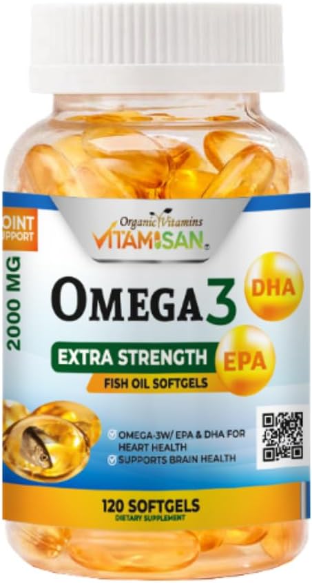 Organic Vitamins súper Omega 3 Ultra Pure Fish Oil Concentrate, EPA & DHA Triple Strength, Omega 3 Fatty acids, Burpless 120 softgels