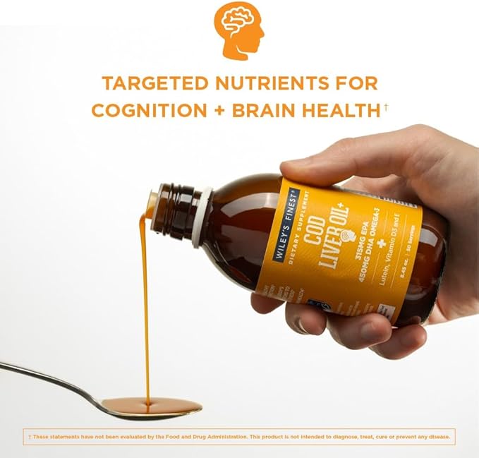 Wiley's Finest Cod Liver Oil - Orange Flavored Omega-3 Fish Oil Supplement - 765mg Omega-3s - 8.45 Oz (50 Servings)