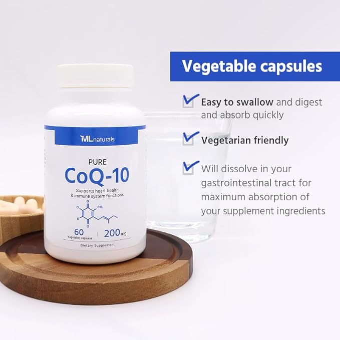 Pure CoQ-10 200 mg, 60 Vegetable Capsules. One a Day (2-Month Supply). Premium Quality