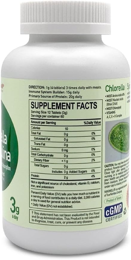 Chlorella & Spirulina 720 Tablets - Chlorella, Spirulina, Antioxidants, Vitamins, Rich in Proteins, Broken Cell Wall (720 Count)