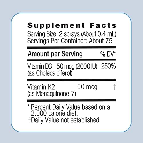 Vitamin D3 Oral Spray | 2000 IUs Vitamin D3 | Vitamin K2 and MCT Oil | Natural Immunity Booster & Bone Strength | Orange Cranberry Flavor | Travel Size, 75 Servings