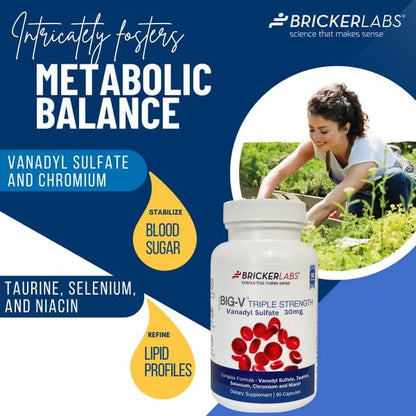 Big-V Triple Strength Vanadyl Supplement: Vanadyl Sulfate 30 mg, Taurine 600 mg, Selenium, Chromium and Niacin, Blended Mineral Supplement Capsules 90 ct