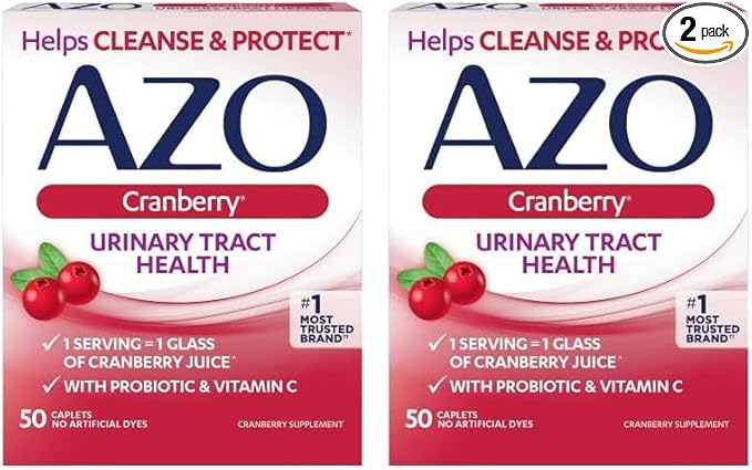 AZO Cranberry Urinary Tract Health Supplement, 1 Serving : 1 Glass of Cranberry Juice, Sugar Free Cranberry Pills, 50 Count (Pack of 2)