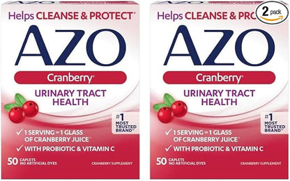 AZO Cranberry Urinary Tract Health Supplement, 1 Serving : 1 Glass of Cranberry Juice, Sugar Free Cranberry Pills, 50 Count (Pack of 2)